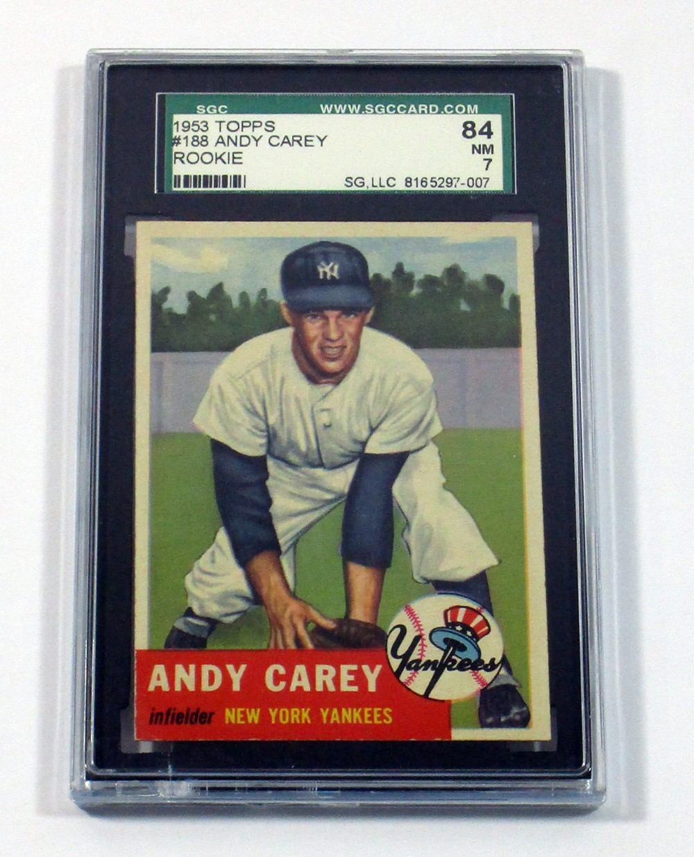 1953 Topps Baseball Andy Carey RC #188 New York Yankees SGC 7 = 84