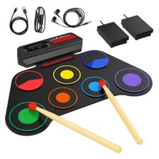 Portable Electronic Drum Set Pads for Kids Roll Up with 7 Pads, Colorful