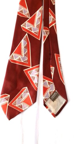 VTG 40'S ARROW RUST BROWN GREY ORANGE ABSTRACT TRIANGLE ROCKABILLY SWING NECKTIE