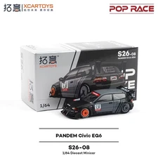 Xcartoys x POP RACE 1:64  PANDEM EG6 -KANJOZUKU Black Diecast Model Car
