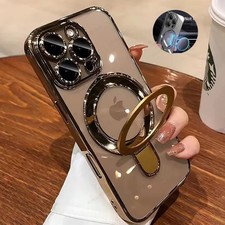 Magnetic Ring Stand Clear Case for iPhone 17 16 15 14 13 12 11 Plus Pro Max