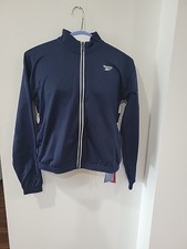 Reebok Women's Logo Tricot Long-Sleeve Track Jacket Navy Blue SZ Small. Zip Up