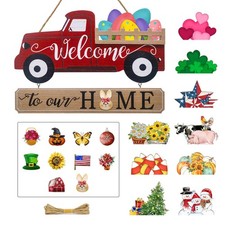 20Pcs Interchangeable Welcome Sign for Front Door,Seasonal Red Truck Decor Ha...