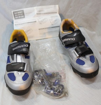 Shimano SH-M081 cycling shoes Silver/Blue and bicycle pedals