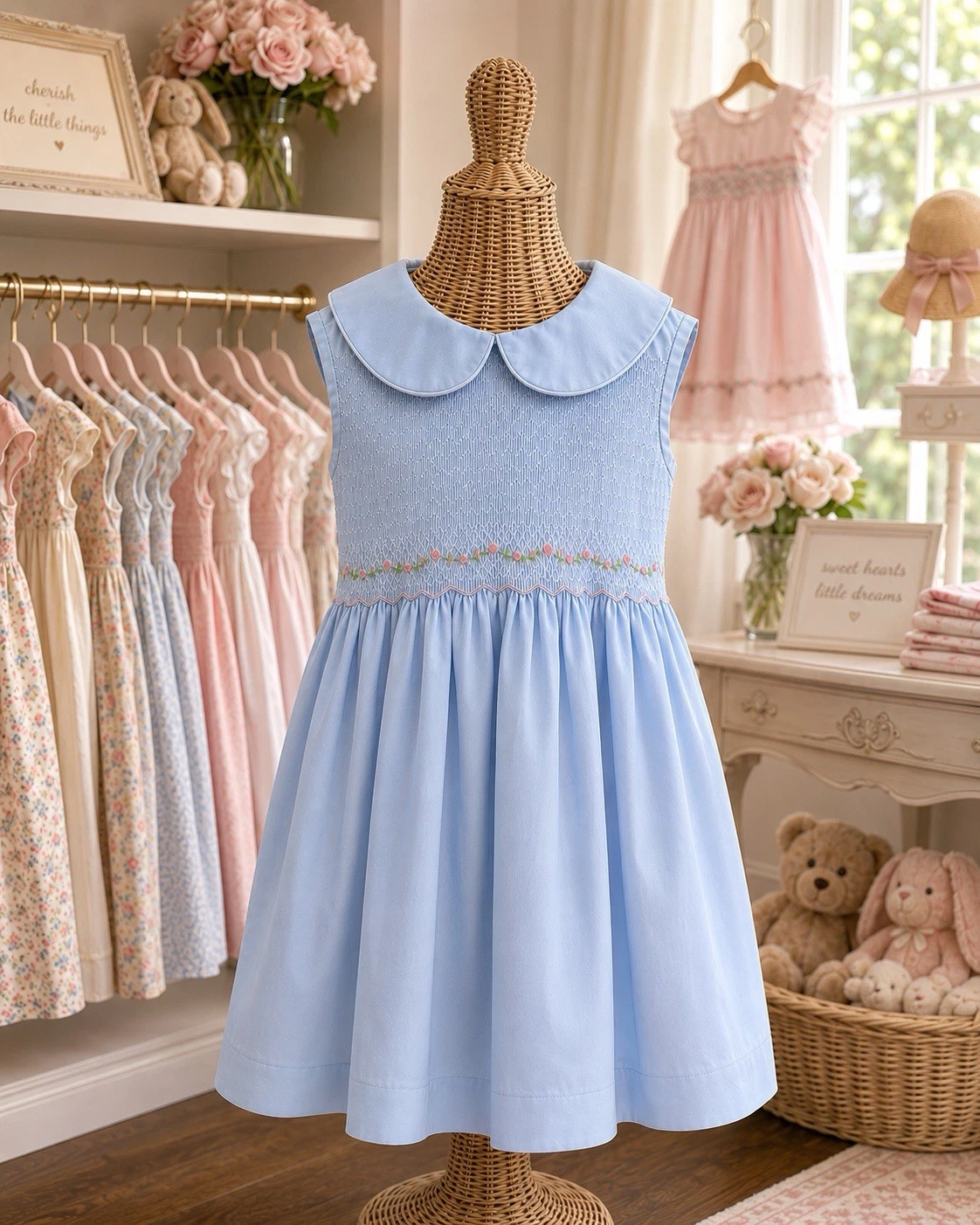 LK NW Bailey Boys Smocked Blue Summer Dress Girls Sz 6X