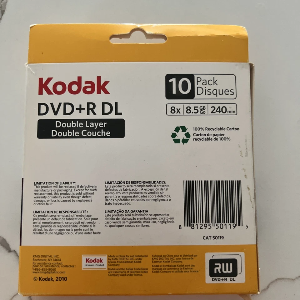Kodak NEW 8.5GB 8X DVD+R  DL 10 pack Double layer Paper Sleeve Included - Image 2 of 4