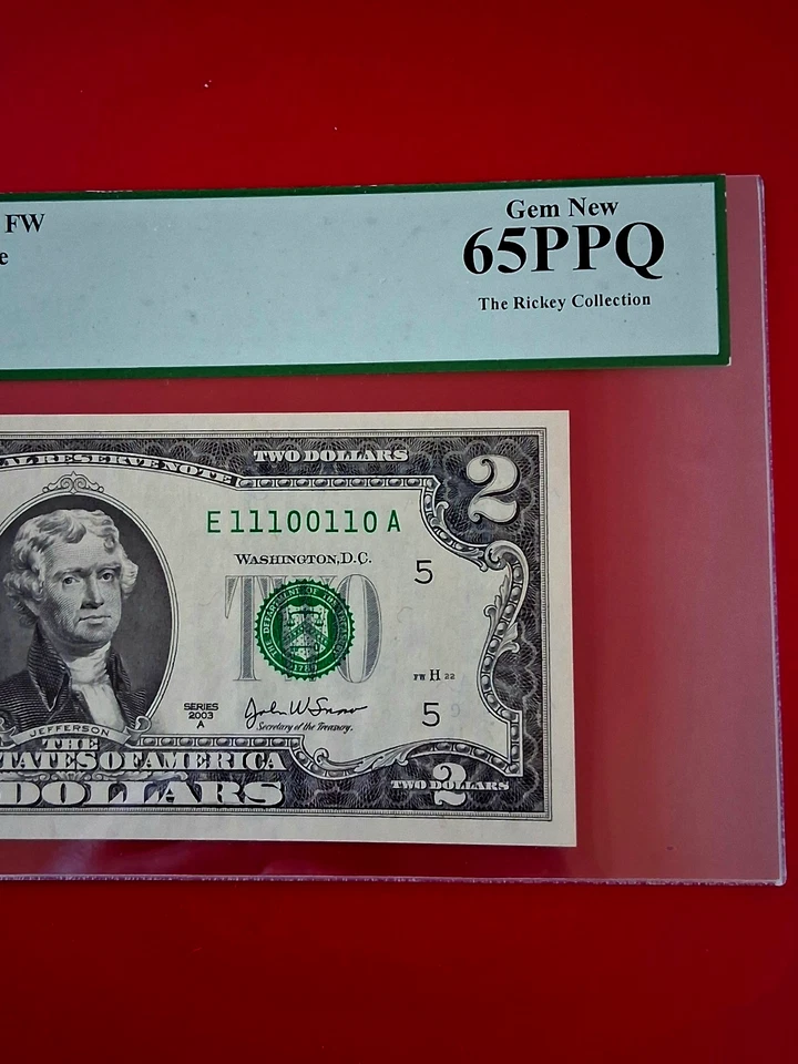 TRUE BINARY 0's and 1's $2 Two Dollars Note Number #E 11100110 A PCGS 65 PPQ - Image 2 of 4