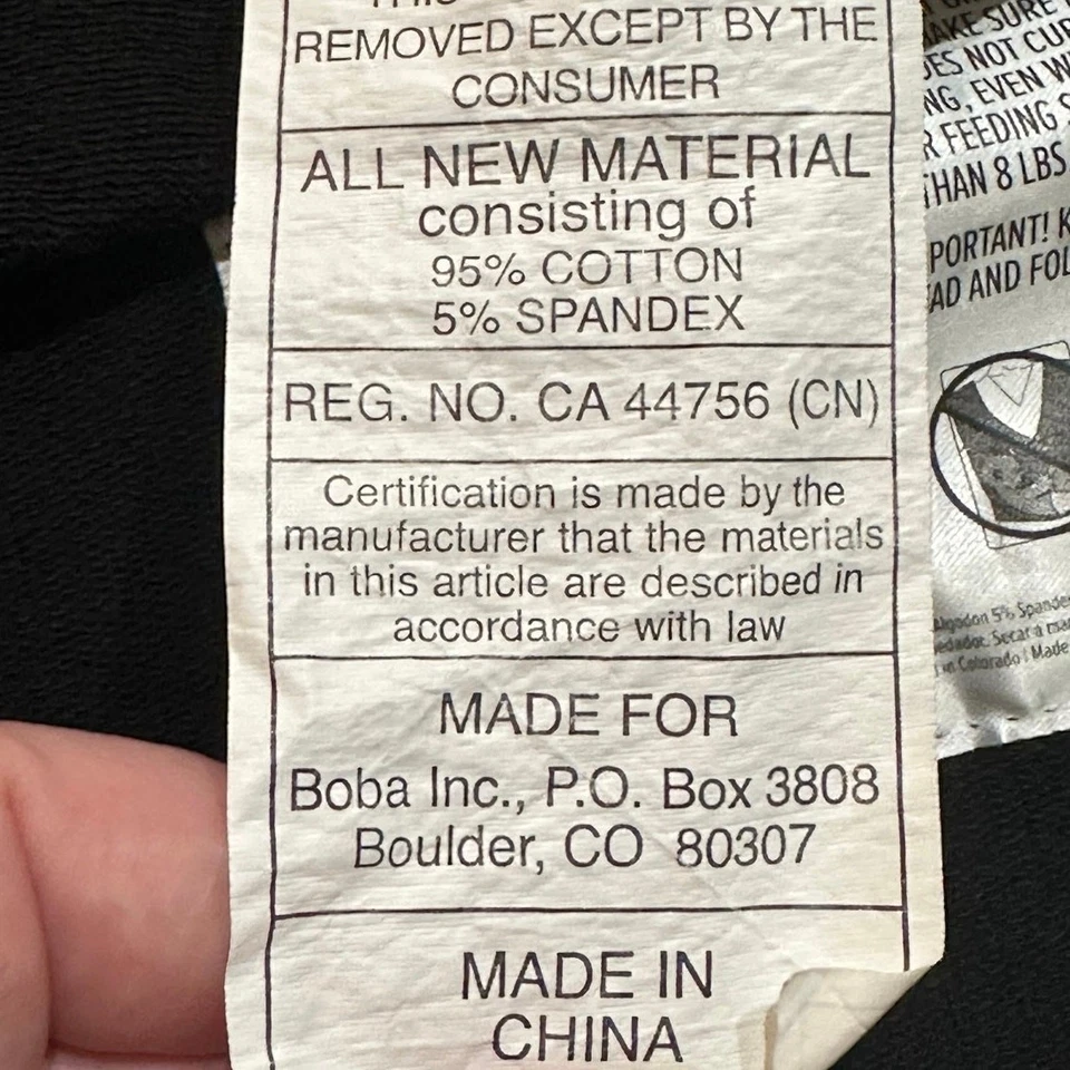 Boba Classic Baby Wrap Carrier Black Stretch Cotton Sling One Size Babywearing - Image 4 of 4