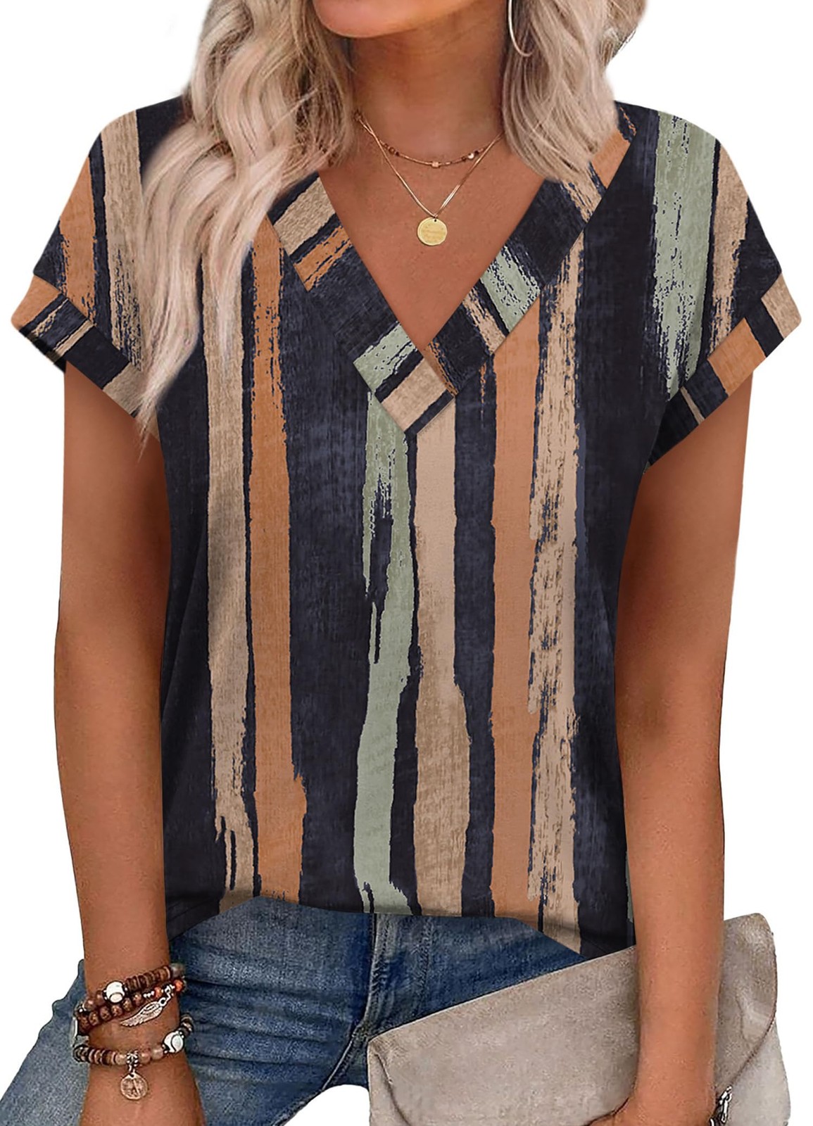 Blouses for Womens Dressy Casual Cap Sleeve Tops V Neck T Shirts Cute Summer ...