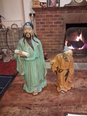 VINTAGE SHIWAN CHINESISCHE KERAMIK KERAMIK MUDMAN FIGUR DES UNSTERBLICHEN + 1 WEITERE FIGUR