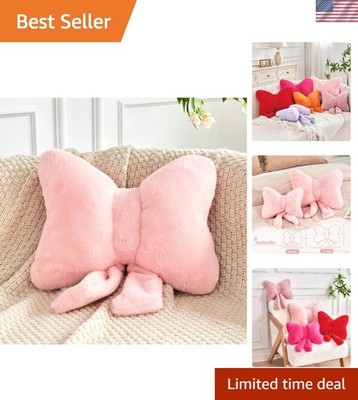 Pink Bow Pillow Plush Throw Pillow Decor for Couch Sofa Bedroom 12in