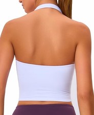 Women's Halter Sports Bra Longline Yoga Bra Gym Cropped Shirt Medium White
