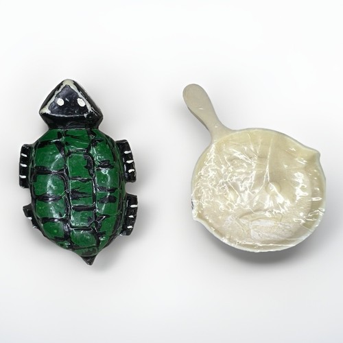 BSA 2 Magnus Plastic Neckerchief Slides Turtle Painted & Cast-Iron Pan SS-304 - Picture 1 of 9