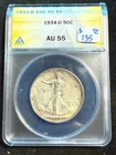 1934 D WALKING LIBERTY HALF DOLLAR ANACS AU 55 900
