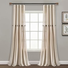 40x84 Linen Button Window Curtain Panel Modern Farmhouse Rustic Decor Single ...