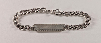 Vintage D & BS Silver 925 Curb Link ID Bracelet Engraved ''Sandra'' 18cm/11.6g