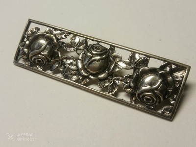 alte Brosche ( 6 x 2cm) 835 SILBER ( 7 Gramm) Rosen Punzen Anstecknadel OK