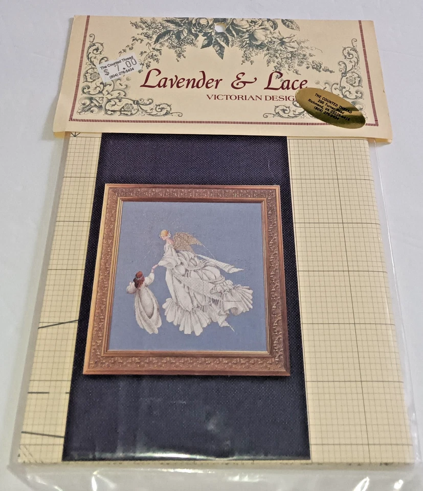 4 Vtg NOS Lavender & Lace Cross Stitch Pattern ANGEL of Hope Mercy Love Grace - Image 4 of 4