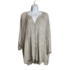 Cynthia Rowley Womens Beige Black Striped Button Front Tunic Top Sz 3X Coastal