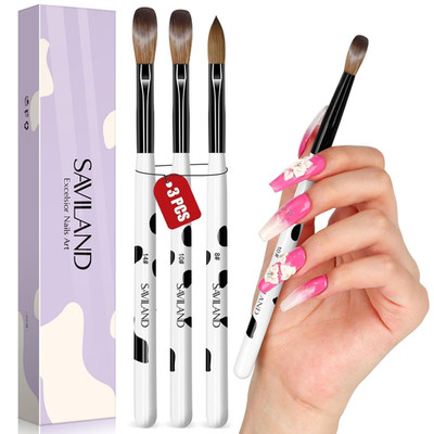 3Pcs Acrylic Nail Brush Set, Size 8/10/14 Kolinsky Acrylic Nail Brushes for Acry