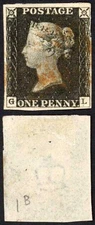 Penny Black (GL) Plate 1b Fine Four Margin Re-entry