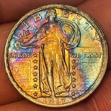 1917 Type 1 Standing Liberty Quarter Rainbow Toned Gem BU Original Skin Stunning