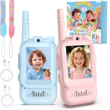2 Pack Rechargeable Kids Video Walkie Talkies - Camping/Hiking Toys Ages 3-12