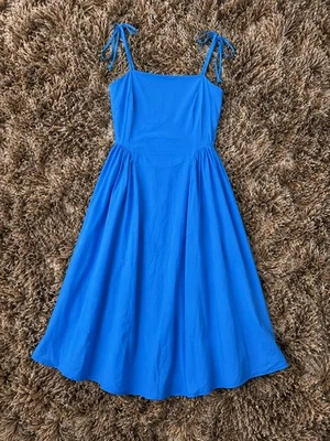 BNWT New Look Blue Tie Strap Midi Dress UK 14 Cotton Summer Holiday - Image 1 of 3