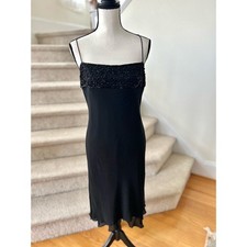 Vintage Y2K Express Black Silk Beaded Backless Slip Dress Whimsygoth Fairy