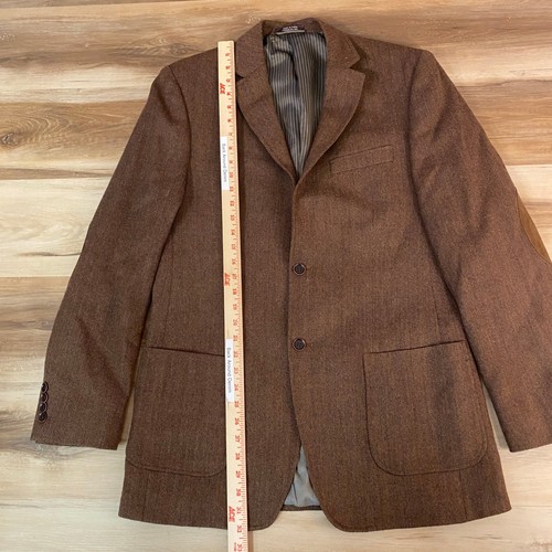 Black Brown 1826 Wool Blazer 40S Herringbone Elbow Patch Sport Coat Slim Fit - Picture 6 of 15