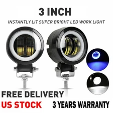2X 3'' LED Work Light Bar Spot Pods Driving Fog Blue Halo Offroad ATV Truck 4WD