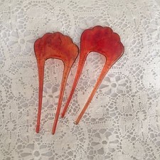 2 Vintage Style Faux Shell 2 Prong Curved 4" Chignon Comb/Hairpins/Hair Stick