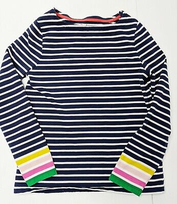 MINI BODEN GIRLS COTTON STRIPED TOP WITH NAVY RUFFLED DETAIL G0359 BRAND NEW