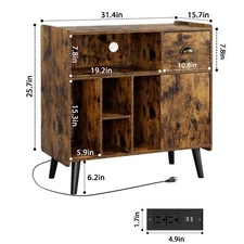 Record Player Stand w/ Power Outlet 7 Vinyl Storage Shelf Holds Up to 300 Albums