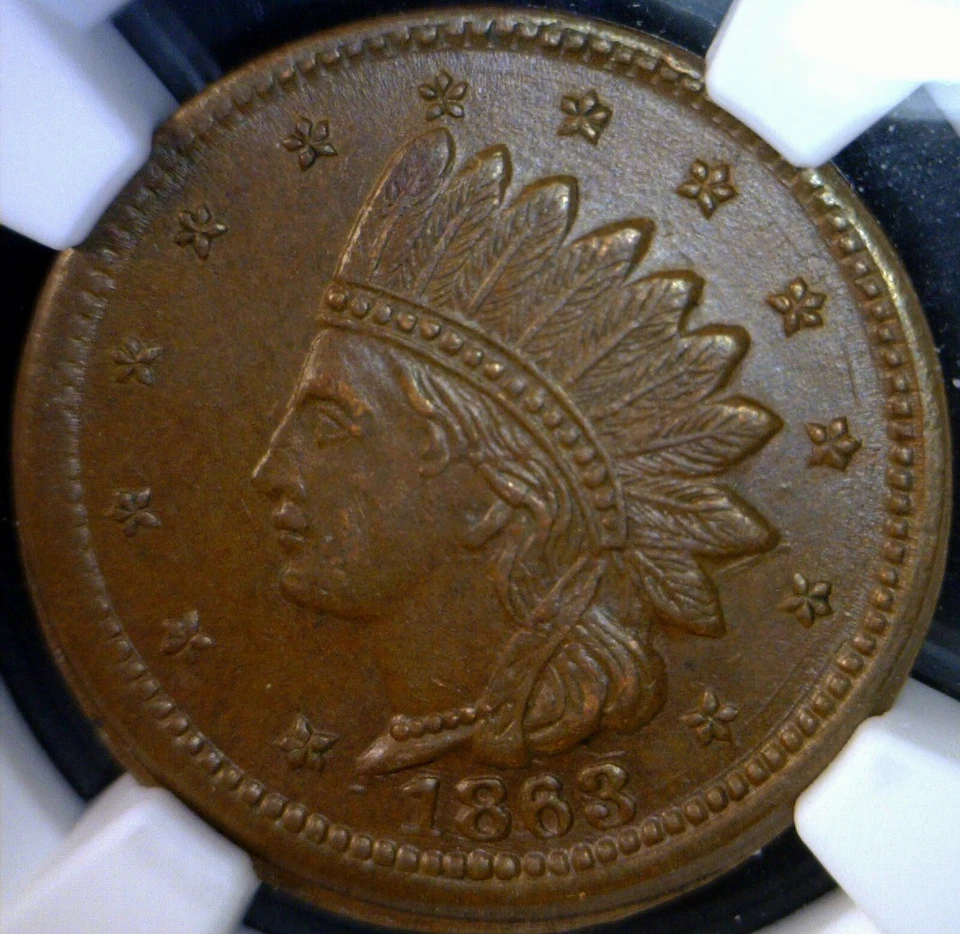1863 NGC MS61 ERROR Civil War Token / Cent BU + Coin  NICE ROTATED REVERSE  NR - Image 3 of 4