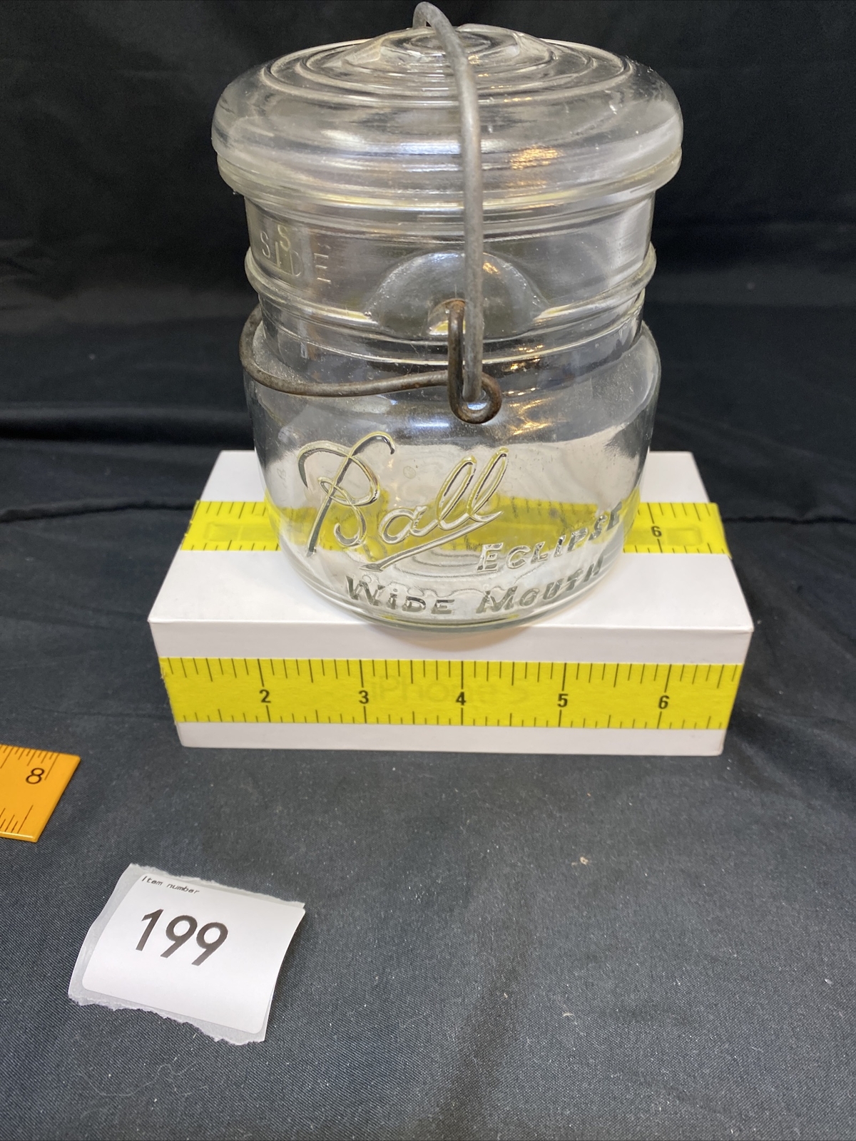 Vintage Ball Eclipse Wide Mouth Jar Pint Glass Lid Wire Bail Closure 3