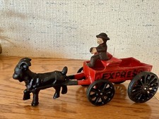 Vintage Cast Iron Toy Goat Drawn Express Wagon With Driver