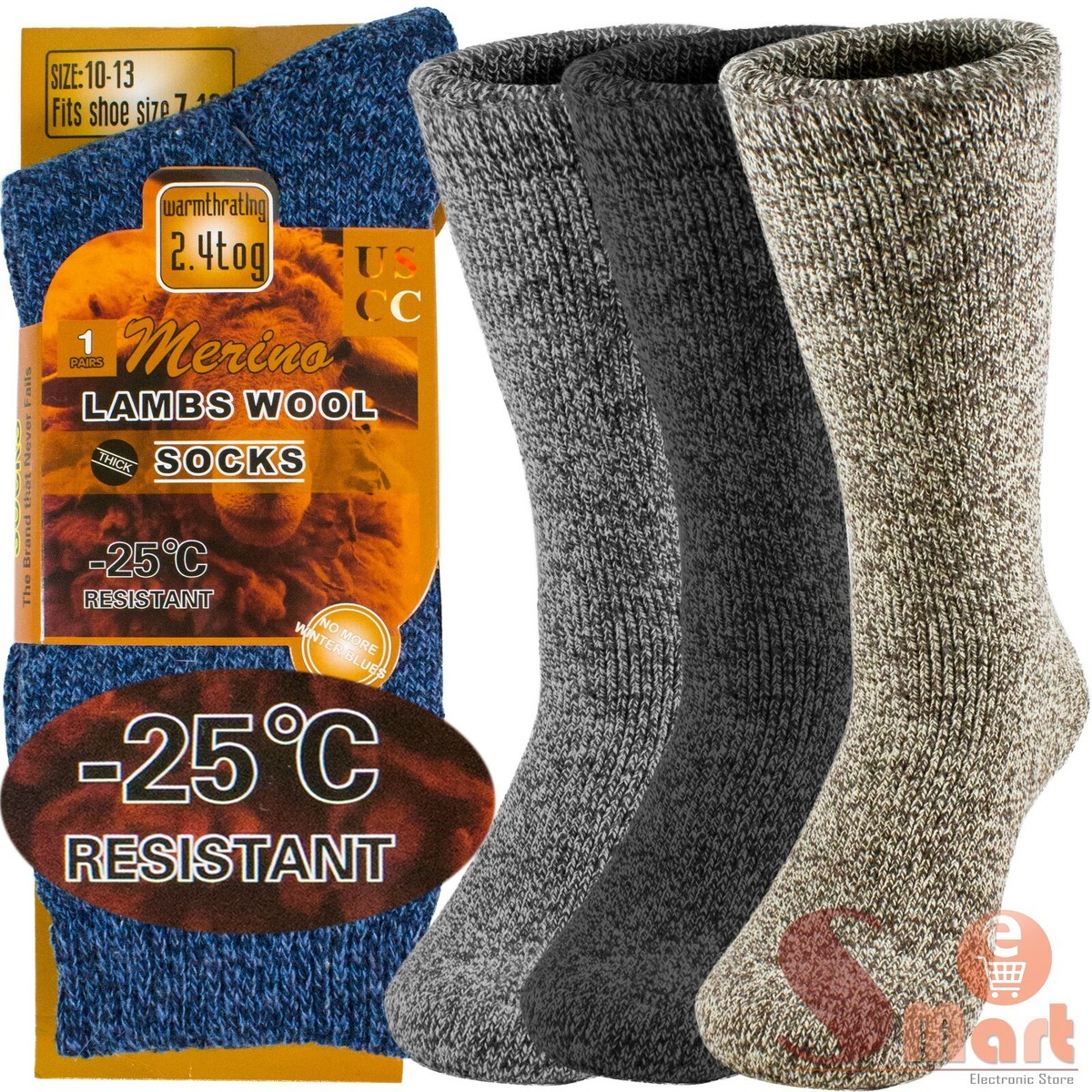 3 Pairs Winter Merino Lambs Wool Heavy Duty Thermal Boots Socks
