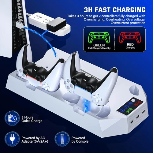 Stand Cooling Fan Controller Dual Charger Station For PlayStation 5 PS5 Slim - Picture 11 of 14