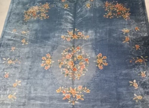 Circa 1930 Art deco Chinese Rug Blue 8ft9 By11ft6 - Picture 3 of 9