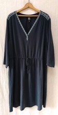 Navy Blue Dress W Sz 2X Knee Length Beachy Bohemian Hippie Island Coastal Casual