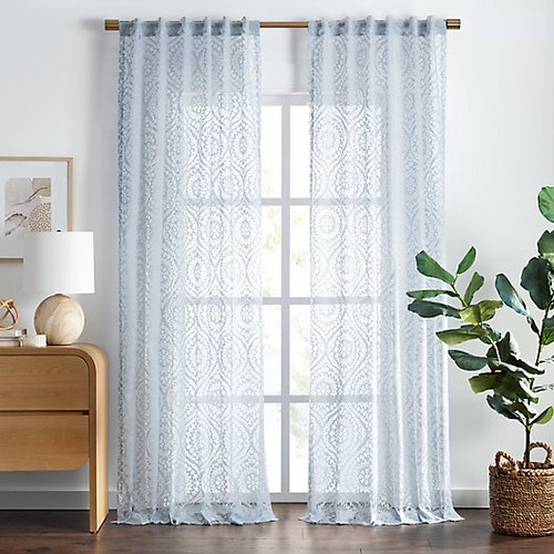 Wild Sage™ Aveline 84"&95" Rod Pocket/Back Tab Sheer Curtain Panel in Blue/White - Picture 3 of 12