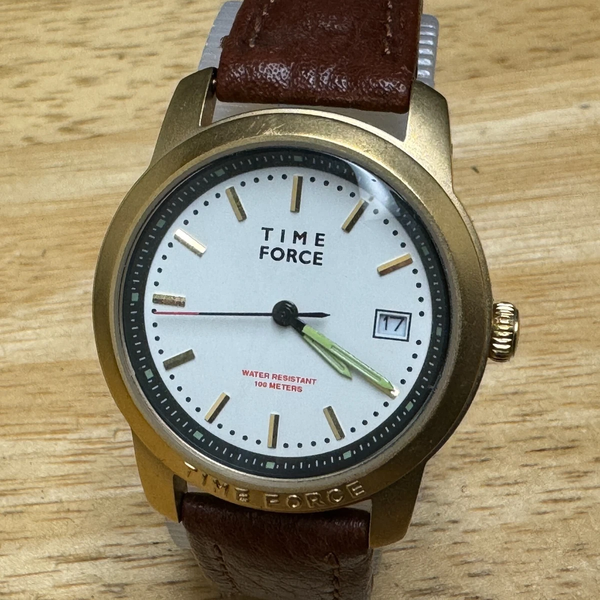 Time Force Quartz Watch Men 100m Gold Tone Steel Italian Design Date New Battery