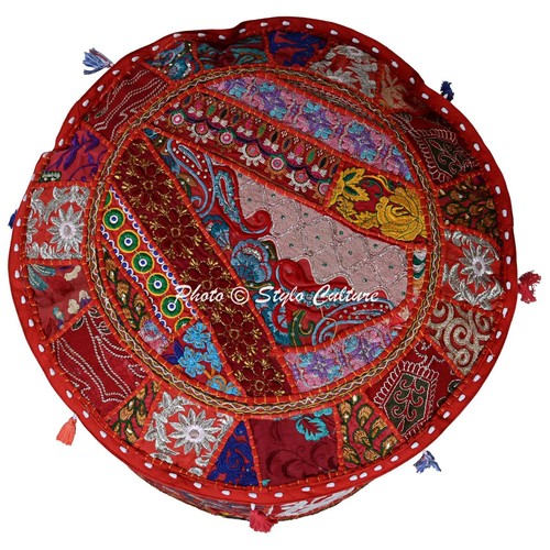 18 in Patchwork Round Ottoman Yoga Pouf Cover Footstool Pouffe Ethnic Decor - Picture 3 of 5