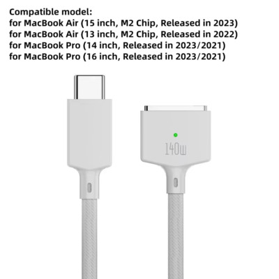 140W 78,7 Zoll 2M USB Typ C auf MagSafe 3 Magnetisches PD Ladekabel Laptop Ladegerät