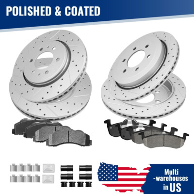 Front+Rear Drilled Disc Rotors+ Ceramic Brake Pads for Ford Expedition 2010-2017