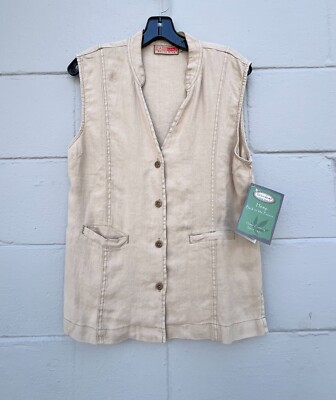 XL Women's Beige Ming Vest Mandarin Collar Pockets 100% Hemp Size X-Large NWT