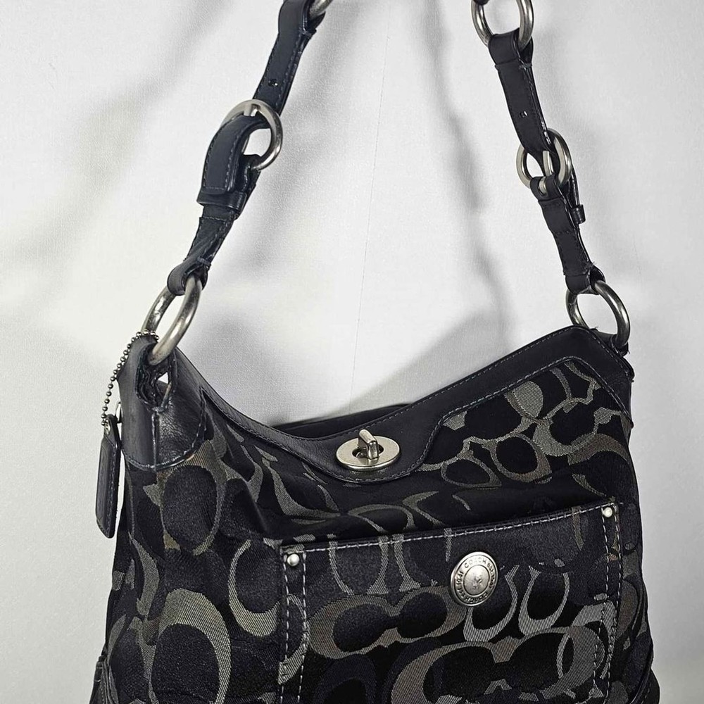 Coach Black Shoulder Bag in Signature Jacquard - 9