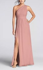 David's Bridal Long One-Shoulder Asymmetric Crinkle Chiffon Dress Bridesmaid 10