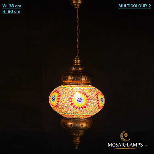 XX Large Turkish Mosaic Hanging Lamp, Single Chain Pendant Lamp - Picture 5 of 8